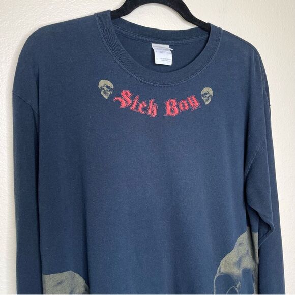 Gildan Sick Boy Motorcycle Skull Black Long Sleeve Crew Neck T Shirt Men Large - Picture 3 of 16